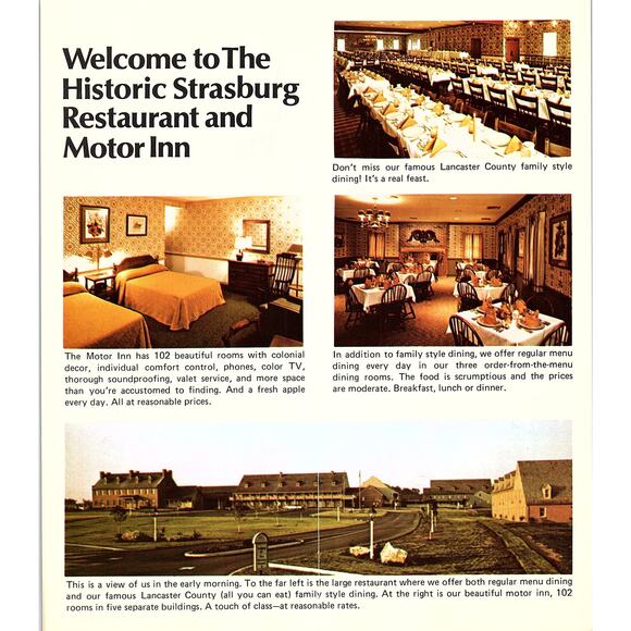 Historic Strasburg Restaurant & Motor Inn PA Travel Brochure TH2-OP5 - Picture 2 of 2